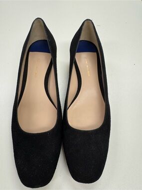 Stuart Weitzman Black Suede Square-Toe Ballet Flats